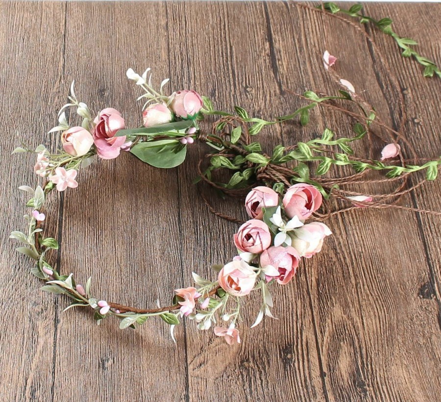 Floral Fall Fashion Headbands | Floral Fall Adjustable Bridal Flower Garland Headband Flower Crown Hair Wreath Halo F-83 (A)