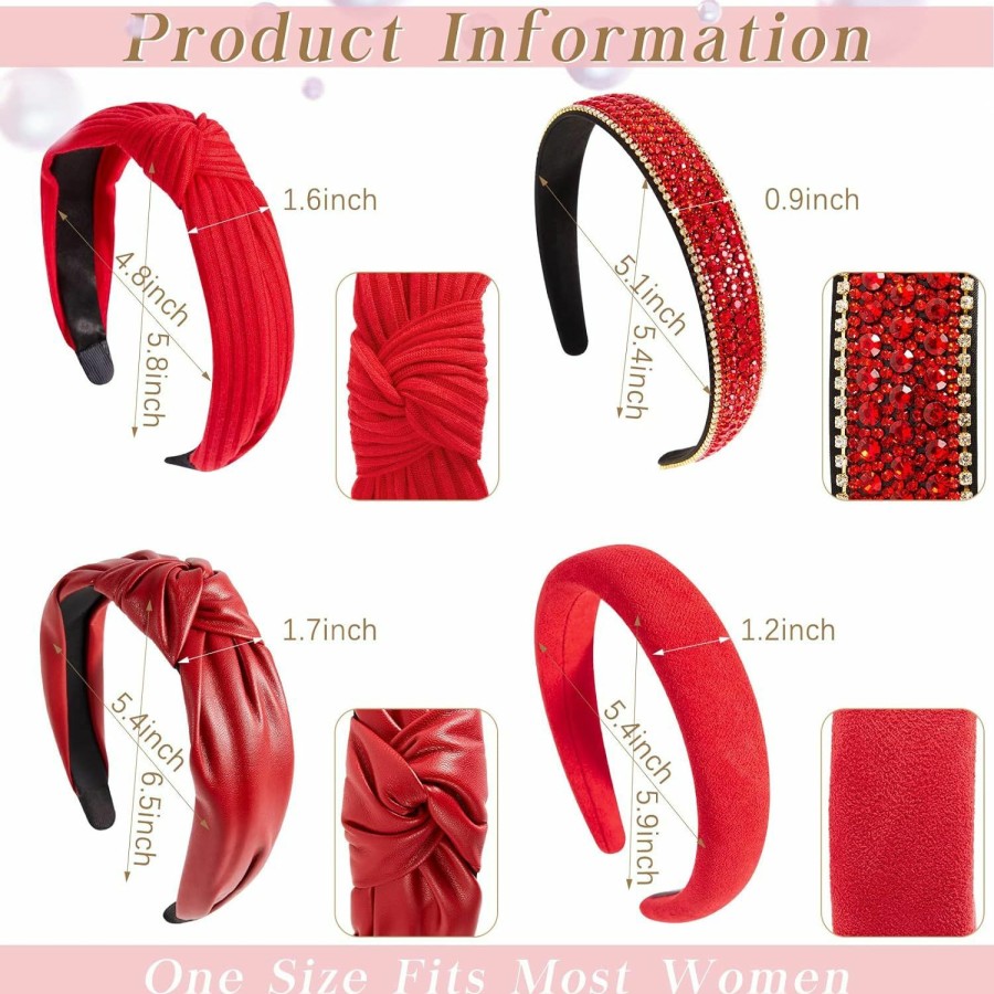 Taiyin Fashion Headbands | Taiyin 4 Pcs Red Headband Red Accessories Knotted Headband Criss Cross Hair Accessories Satin Headband Red Velvet Braided Headband For Women Girls Chinese New Year Valentine'S Day Christmas