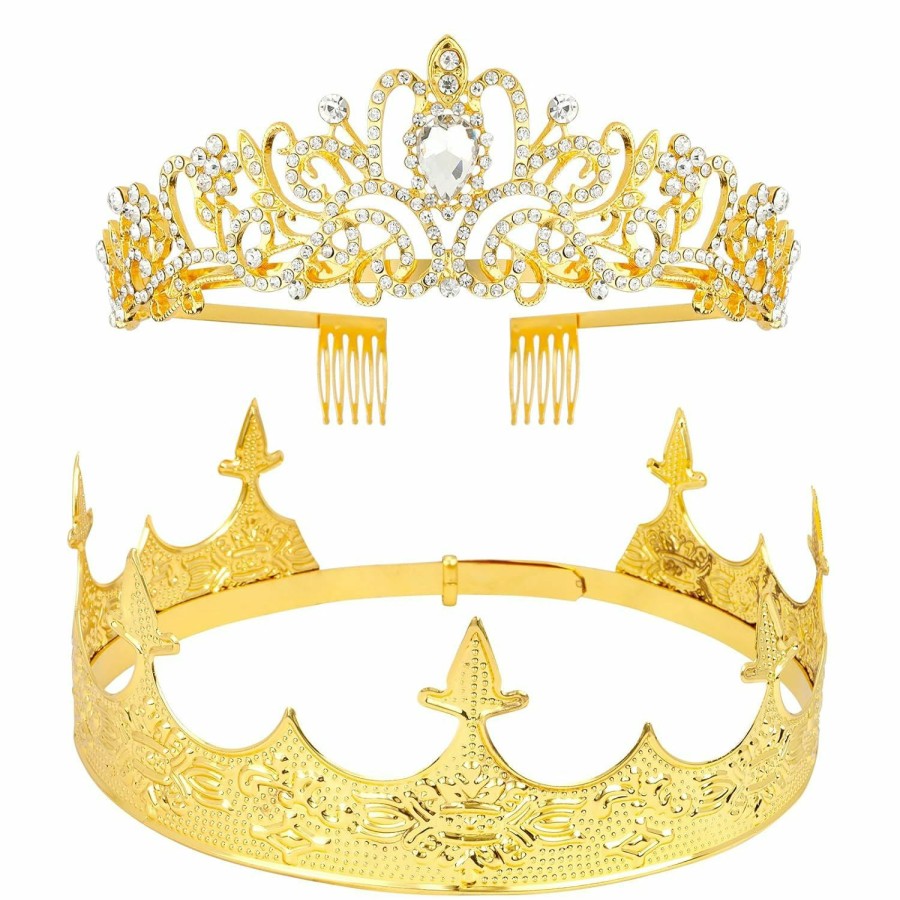 VELSCRUN Fashion Headbands | Velscrun 2 Pcs Crown For Men Women, Crowns For Men Metal, Gold King Queen Crown Tiaras For Women, Prince Crown Princess Tiaras For Girls, Birthday Prom Wedding Halloween Party Hair Accessories