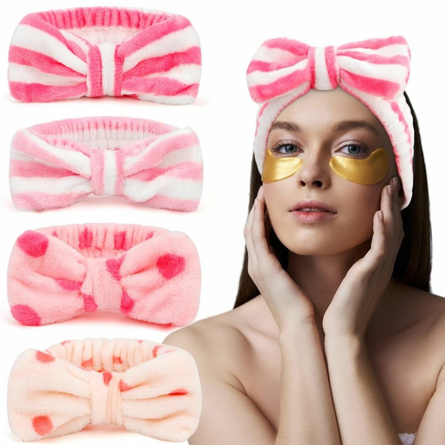 AHONEY Fashion Headbands | Ahoney Bunny Ears Headband, 4Pcs Skin Care Headbadns Fuzzy Headband For Washing Face Kawaii Makeup Cute Headbands Coral Fleece Elastic Hair Band Easter Bunnies Cosmetic