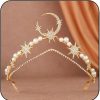 Catery Fashion Headbands | Catery Star Moon Crown Headband Gold Halo Crown Goddess Tiara Headpiece Pearl Boho Wedding Headpiece Bridal Hair Accessories For Women And Girls