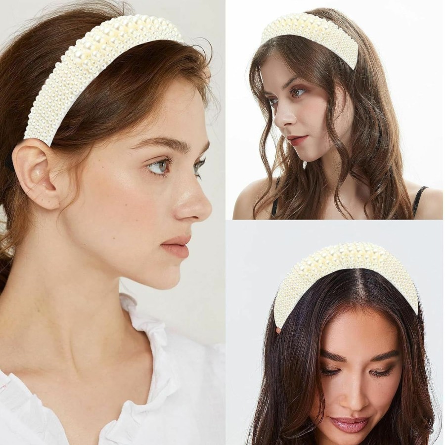 MHDGG Fashion Headbands | Mhdgg Faux Pearl Headbands For Women White Bling Rhinestones Hairbands Bridal Hair Hoop Wedding Accessories For Girls