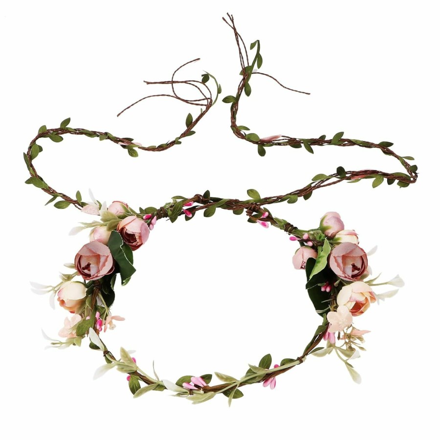 YISSION Fashion Headbands | Yission Pink Flower Crown Floral Wreath Headband Flower Women Girl Headpiece Hair Accessories For Wedding Photo Shoot Festivals