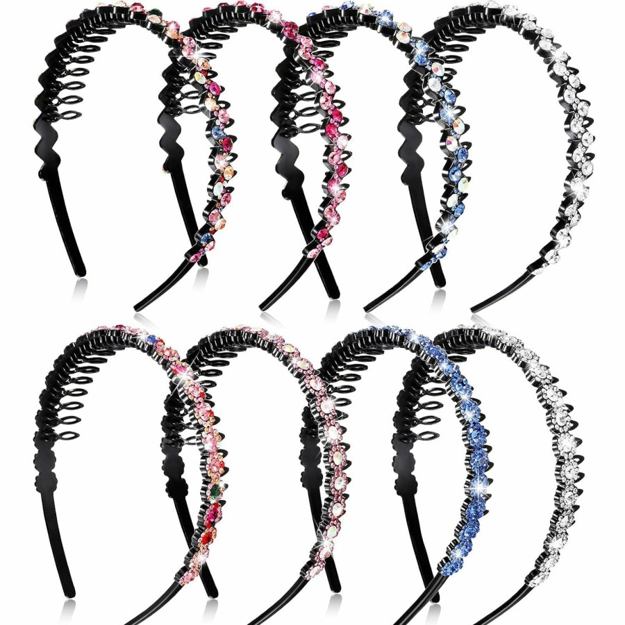 Syhood Fashion Headbands | 8 Pieces Rhinestone Teeth Comb Headbands Flower Crystal Headband Wave Rhinestone Headband Plastic Tooth Comb Headband Non-Slip Rhinestone Hair Band Hair Accessories For Women Girl, 2 Styles