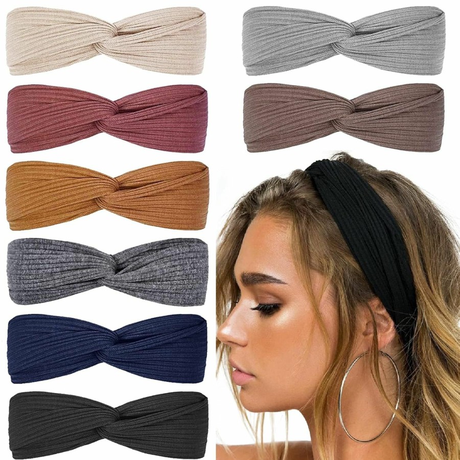 Huachi Fashion Headbands | Huachi Headbands For Women Girls Top Knot Stretchy Headband Boho Twist Hair Bands Cute Fashion Hair Accessories, Solid Color, 8Pcs