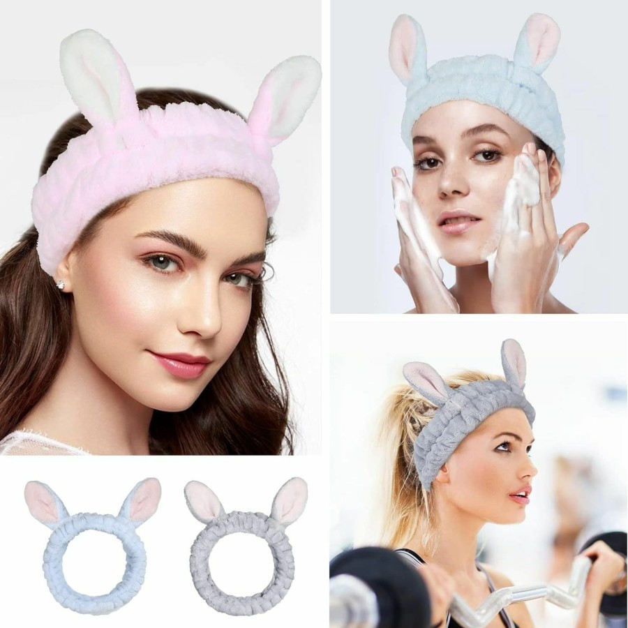 Ygreato Fashion Headbands | Ygreato 4 Pack Elastic Makeup Headbands For Women, Girls' Soft Flannel Bunny Ears Headbands Head Wraps, Spa Headband For Washing Face