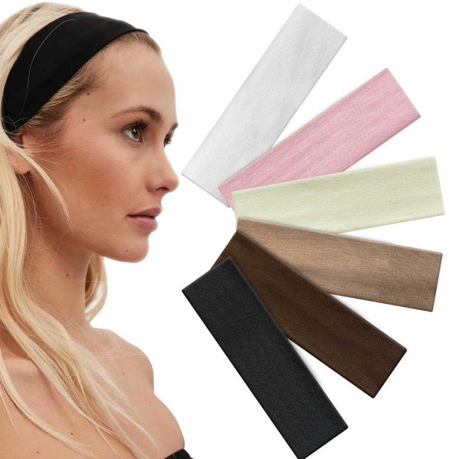 Bmobuo Fashion Headbands | Bmobuo Headbands For Women 6Pcs Hair Bands For Women' Hair Soft Cloth Fabric Elastic Headband Non-Slip Yoga Gym Headband Women Headbands White Black Headband