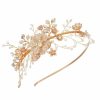 SWEETV Fashion Headbands | Sweetv Flower-Leaf Bridal Headband Gold Crystal Tiara For Women Pearl Wedding Headpieces For Bride Hair Accessories For Prom Birthday Party