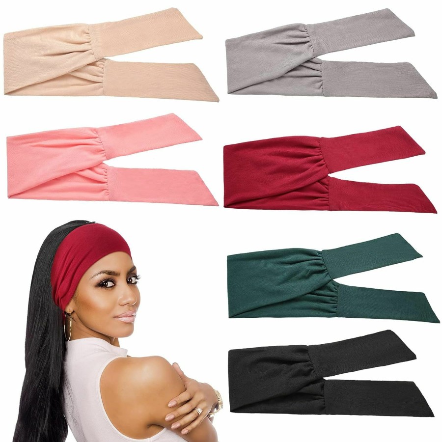 WILLBOND Fashion Headbands | Willbond 6 Pieces Tie Headband For Women, Adjustable Headbands, Knotted African Headbands, Yoga Elastic Non Slip Floral Hair Bands For Running Hiking Cycling Workout (Without Patterns)