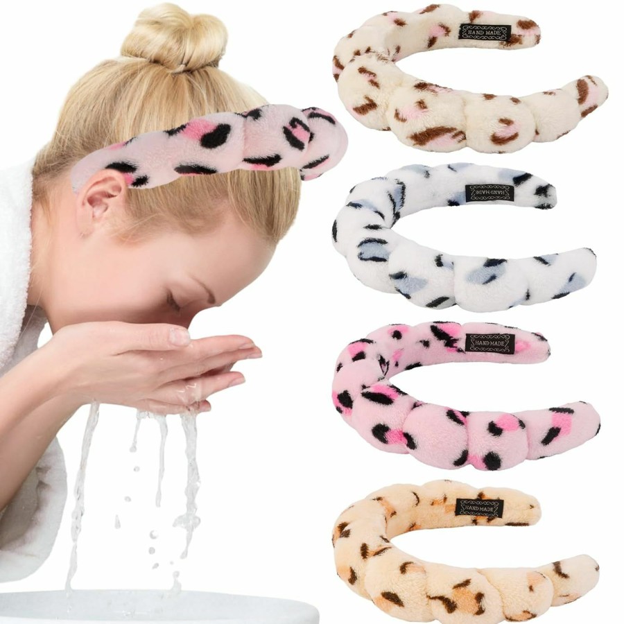 Canitor Fashion Headbands | Canitor 4 Pcs Spa Headband Pink Skincare Headband Makeup Headband Face Wash Skin Care Make Up Cute Preppy Teen Girl Gifts Trendy Stuff Aesthetic Bachelorette Party Favors Valentines Day Christmas