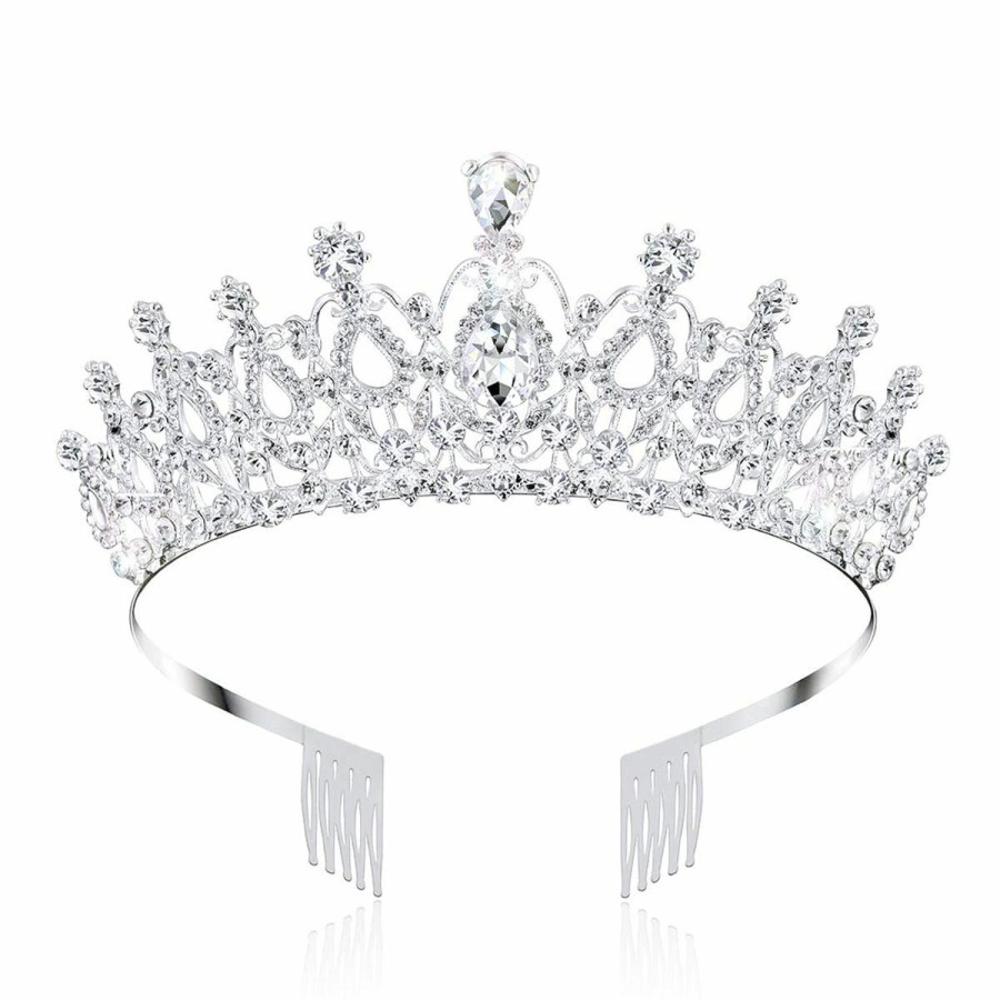 AOPRIE Fashion Headbands | Aoprie 1980S Tiaras And Crowns For Women Silver Princess Tiara For Little Girls Crystal Crowns And Tiaras Hair Accessories For Wedding Prom Bridal Birthday Party Halloween Costume Christmas Gifts