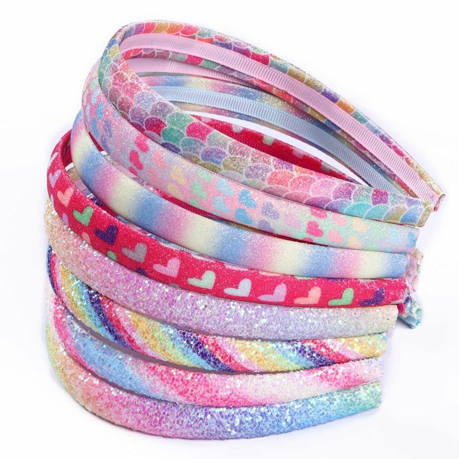 WANYU Fashion Headbands | Wanyu Rainbow Headbands 8 Pcs Sweet Hairband Children Head Bands For Girls Sequin Printed Heart Mermaid Headband Kids Hair Piece