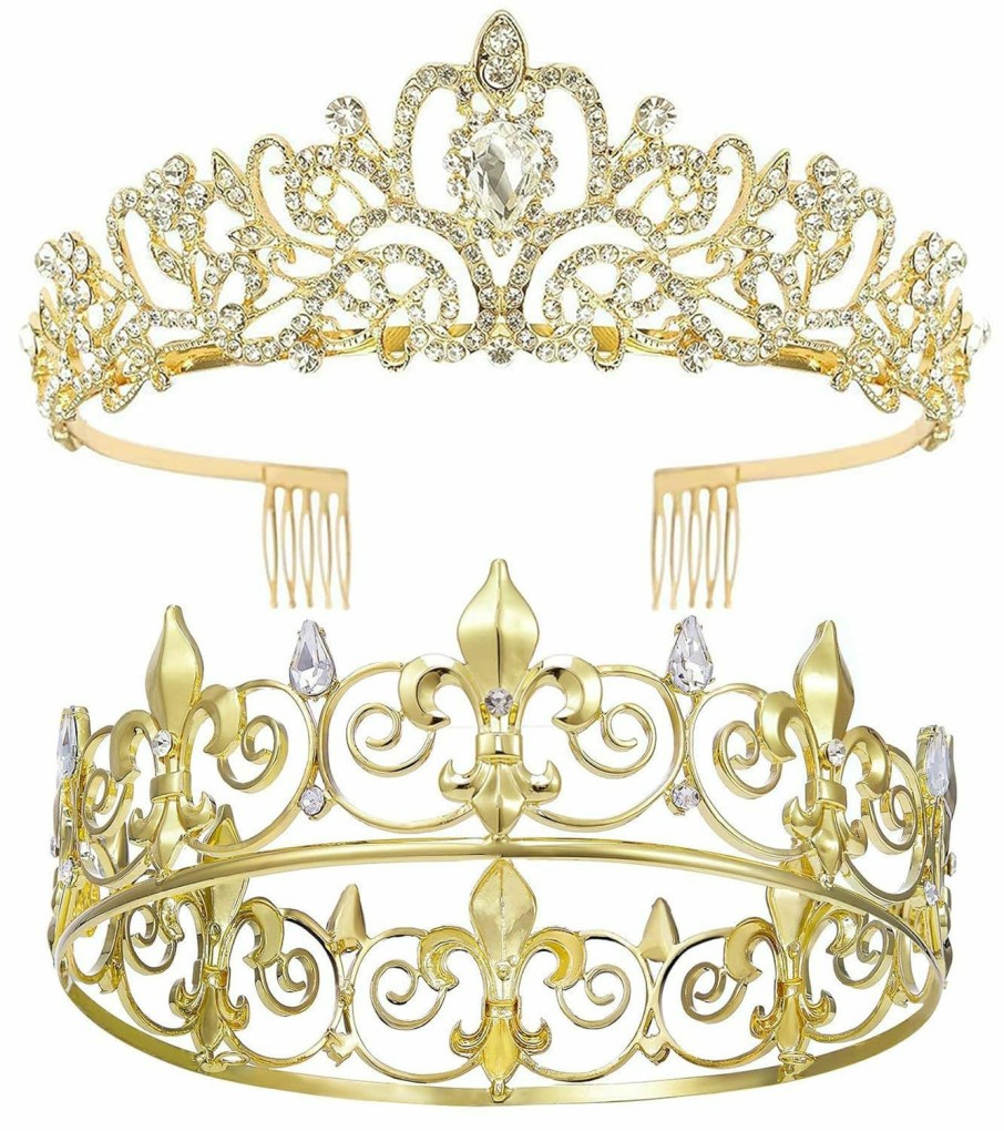 COCIDE Fashion Headbands | Cocide King And Queen Crown Set 2 Pcs Crowns For Men Queen Tiaras For Women Crystal Tiaras And Crowns For Women Rhinestones Princess Tiaras For Girl Bride Birthday Party Halloween Cosplay Gifts