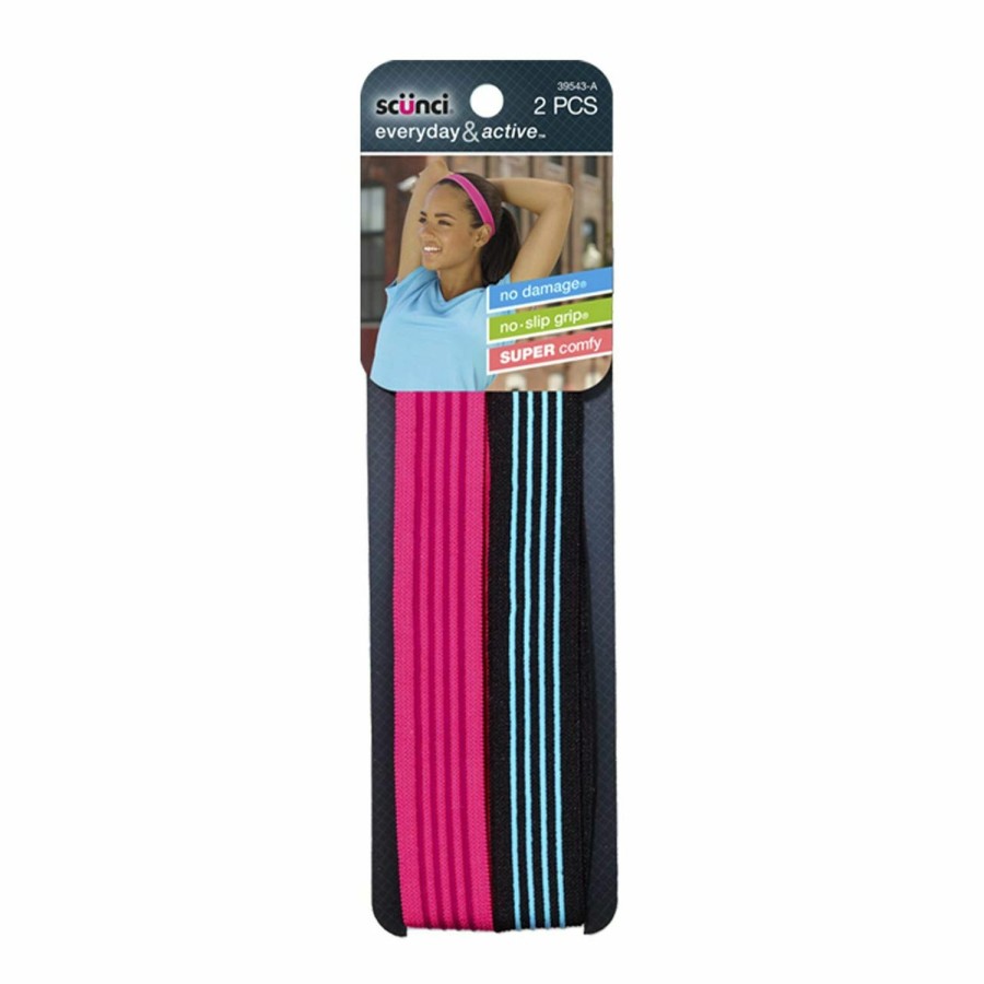 CONAIR Fashion Headbands | Scunci Everyday And Active No Slip Grip Contrast Silicone Waistband Headwraps,2 Ct