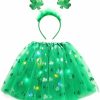 DRESBE Fashion Headbands | Dresbe St. Patrick'S Day Costume Set Green Headband Skirt Shamrock Hair Hoop Led Clover Tutus Light Up Skirts For Women And Girls(2Pcs)