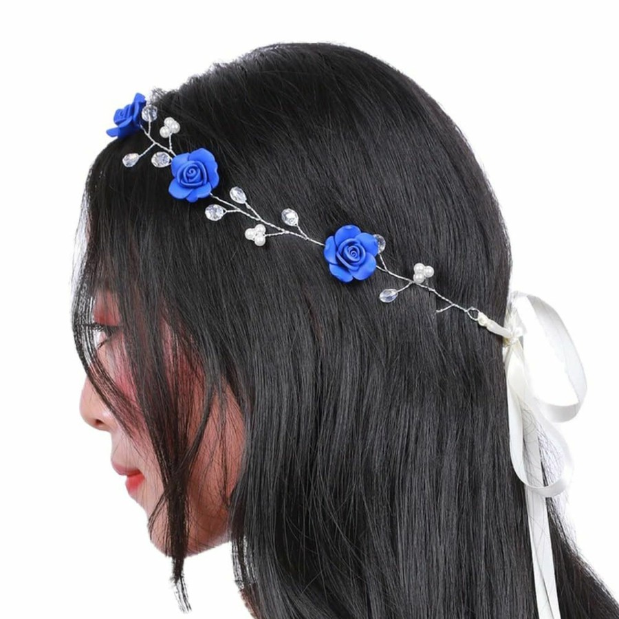 Missgrace Fashion Headbands | Missgrace Bridal Crystal Navy Blue Headband Wedding And Bride Hairpiece For Evening Party -Navy Blue Flower Women And Flower Girl Vintgae Hair Vine Bridal Hair Accessories