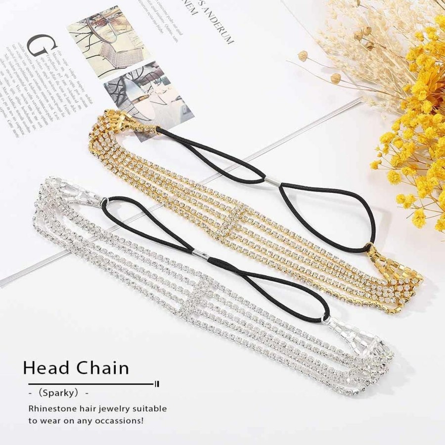 JEAIRTS Fashion Headbands | Jeairts Rhinestone Head Chain Forehead Bridal Headband Elastic Crystal Hair Band Halloween Prom Hair Jewelry For Women And Girls (1-Silver)