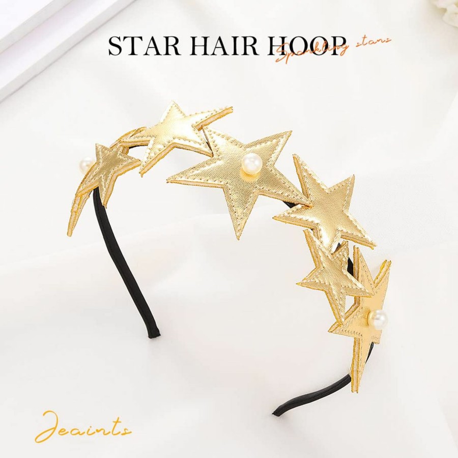 JEAIRTS Fashion Headbands | Jeairts Star Headband Gold Five-Pointed Pearl Hairband Glitter Star Headpiece Festival Party Costume Head Band Hair Accessories For Woman And Girls