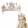 Junwapy Fashion Headbands | Butterfly Princess Crown Bridal Accessories Performance Disc Hair Model Gold Pearl Headband Rhinestone Hairpiece Birthday Crown For Girls (Butterfly)