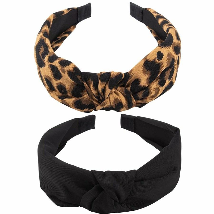 KICOSY Fashion Headbands | Kicosy 2Pcs Headbands For Women Leopard Headband Knotted Headband For Girls Fashion Wide Headband Non Slip Hairband Elastic Hair Accessories(Black, Leopard)