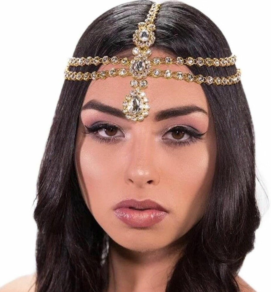 Brishow Fashion Headbands | Brishow Rhinestone Boho Head Chain Jewelry Forehead Gold Head Jewelry Wedding Crystal Festival Hair Chain Multi-Layered Headpiece For Women And Girls