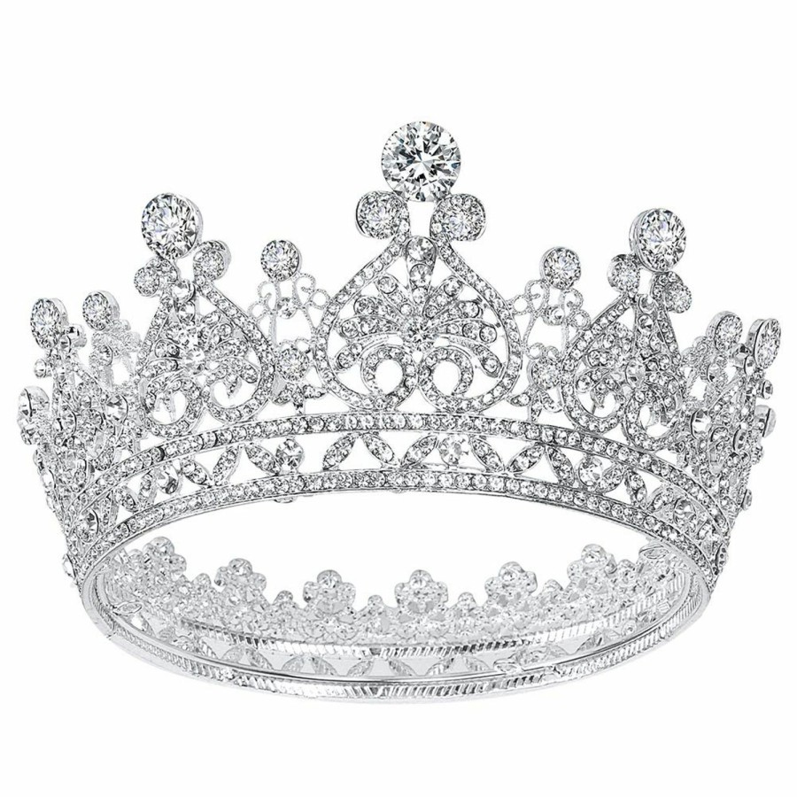 AOPRIE Fashion Headbands | Aoprie Victoria 1870S Crown For Women Silver Crystal Tiara For Girls Queen Crowns And Tiaras Princess Hair Accessories For Wedding Prom Bridal Party Halloween Costume Christmas Birthday Gifts