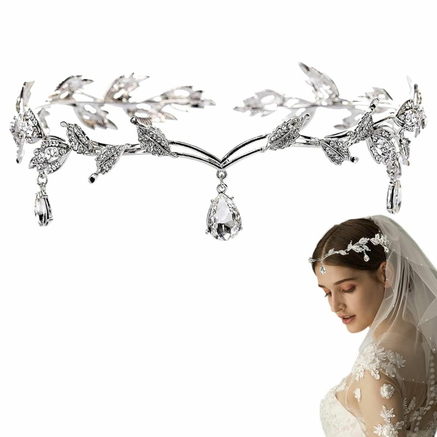 DonLeeving Fashion Headbands | Donleeving Elegant Rhinestone Leaf Wedding Silver Tiaras And Crowns Crystal Pendent Tiara Headband For Bride Bridesmaid Birthday Crown Cosplay Accessories For Women