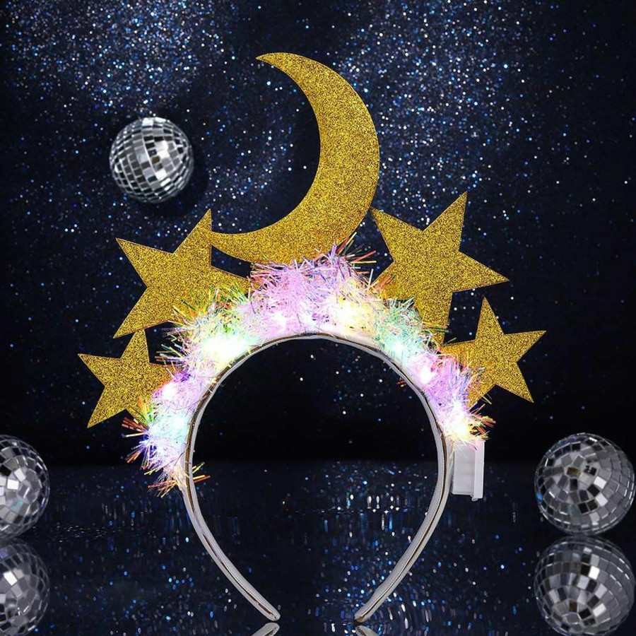 JEAIRTS Fashion Headbands | Jeairts Light Up Star Headband Led Moon And Stars Headpiece Glowing Celestial Headbands Festive Costume Party Hair Accessories(A-Silver)