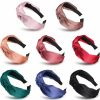 WILLBOND Fashion Headbands | Silk Headbands Satin Knot Headband For Women Girls, 8 Pcs Topknot Headband Solid Color Cross Wide Hairbands Elastic Hair Accessories