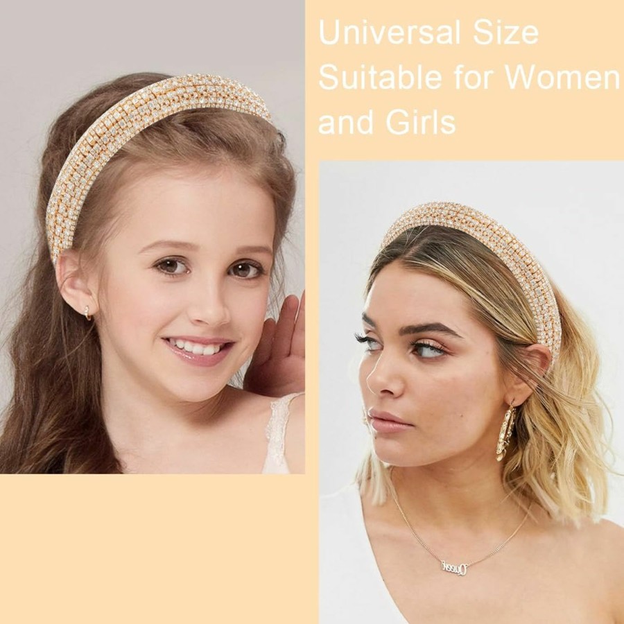 AHONEY Fashion Headbands | Ahoney Rhinestone Headband For Women Girls, Hair Bling Crystal Glitter Sparkly Diamond Padded Headband Fancy Jeweled Headpiece Holiday Hair Accessories Birthday Gifts (Gold)