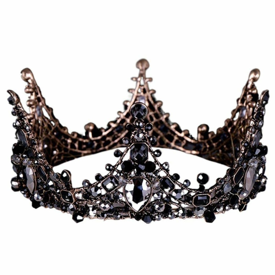 Salliy Fashion Headbands | Aiosy Baroque Black Crown Gothic Tiaras And Crowns Crystal Bridal Queen Headpiece Wedding Hair Accessories For Halloween Costume Party Prom