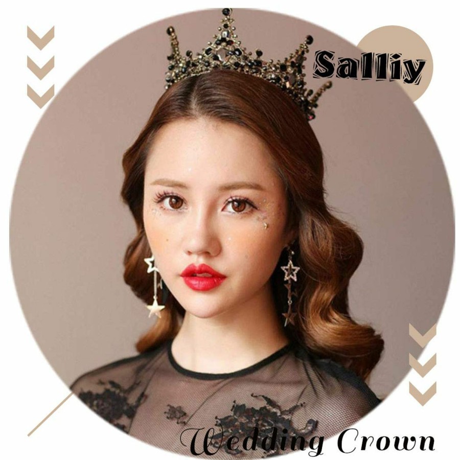 Salliy Fashion Headbands | Aiosy Baroque Black Crown Gothic Tiaras And Crowns Crystal Bridal Queen Headpiece Wedding Hair Accessories For Halloween Costume Party Prom