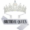 COCIDE Fashion Headbands | \"Birthday Queen\" Sash And Tiara For Women Crystal Tiara And Satin Kit For Girl Rhinestones Crown With Comb Glitter Hair Accessories For Prom Party Decoration Cake Topper Accessory Set With Pin