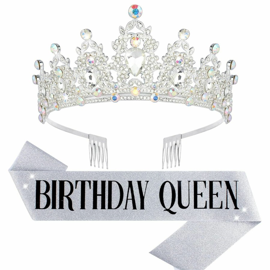 COCIDE Fashion Headbands | \"Birthday Queen\" Sash And Tiara For Women Crystal Tiara And Satin Kit For Girl Rhinestones Crown With Comb Glitter Hair Accessories For Prom Party Decoration Cake Topper Accessory Set With Pin