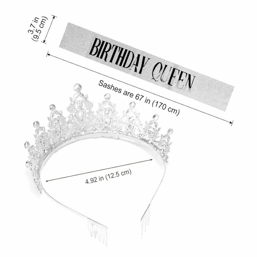 COCIDE Fashion Headbands | \"Birthday Queen\" Sash And Tiara For Women Crystal Tiara And Satin Kit For Girl Rhinestones Crown With Comb Glitter Hair Accessories For Prom Party Decoration Cake Topper Accessory Set With Pin