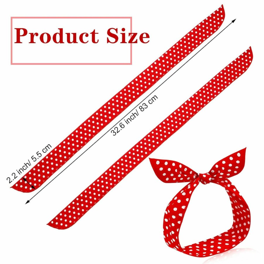 Hicarer Fashion Headbands | 2 Pieces Polka Dot Headbands For Girls And Women Headband Retro Bandana Halloween Dress Up 50S Wire Headband Vintage Print Christmas Hairband (Red, Black)