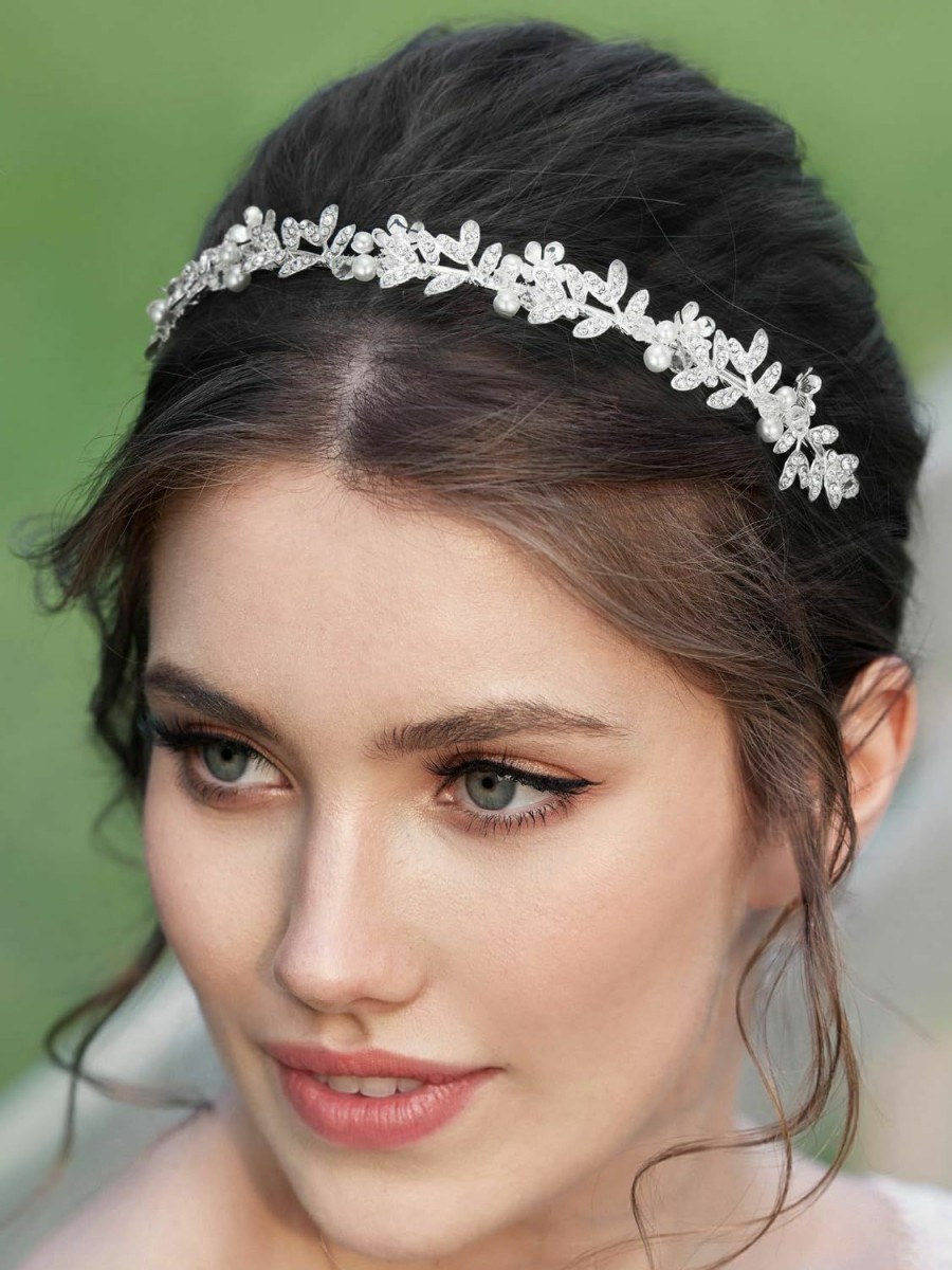 SWEETV Fashion Headbands | Sweetv Bridal Headpiece For Wedding Crystal Bridal Headband For Wedding Bridal Hair Pieces Hair Accessories For Women Girl Hair Vine Silver