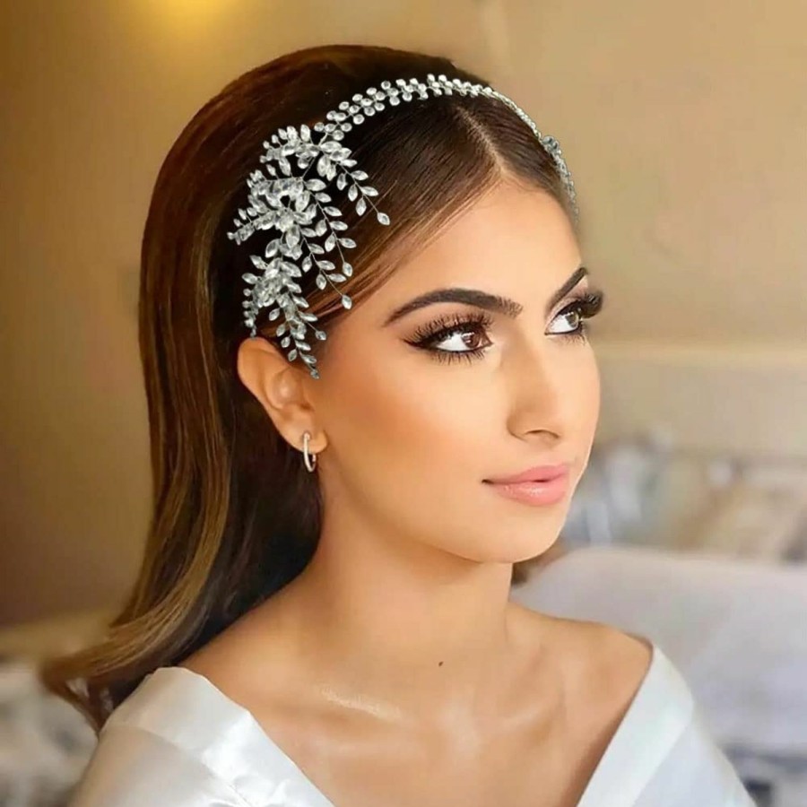 LOVFOIVER Fashion Headbands | Lovfoiver Bride Headpieces For Wedding, Rhinestone Bridal Headband, Handmade Wedding Hair Accessories For Brides