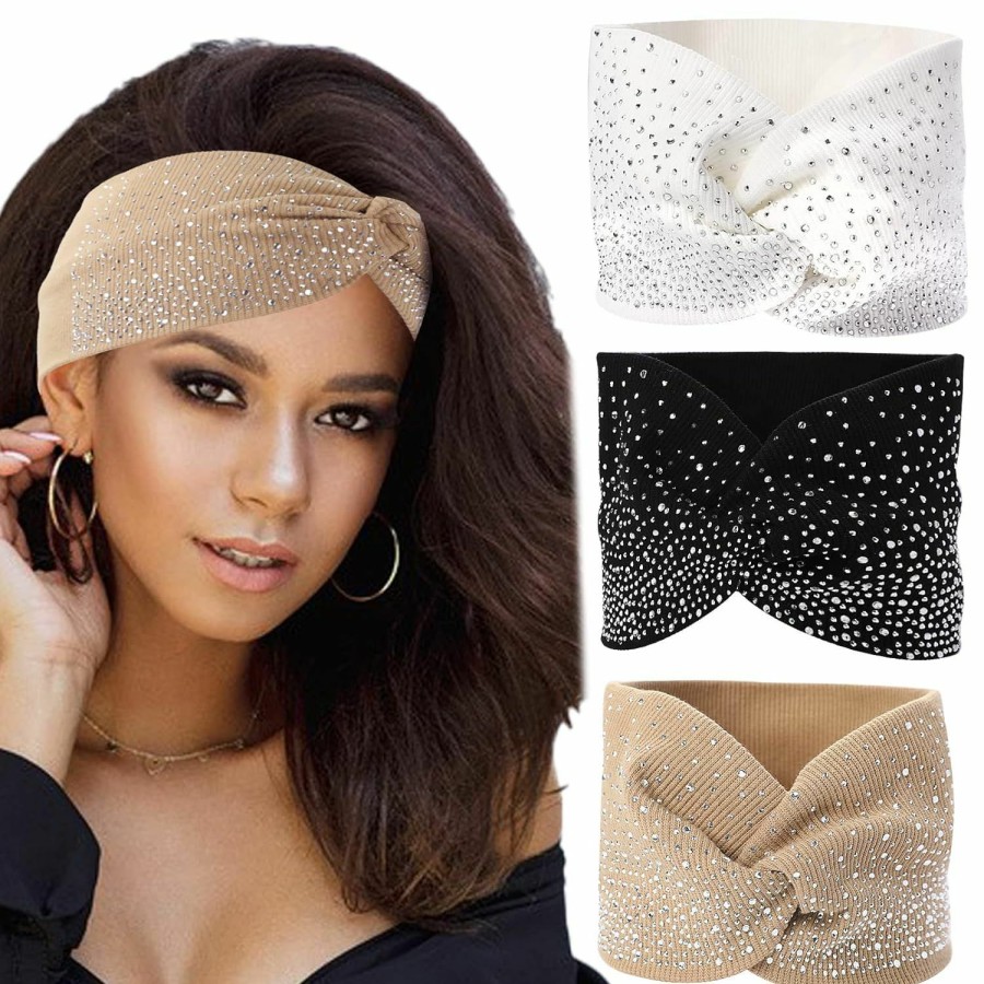 Sliverdew Fashion Headbands | Sparkly Headbands For Women,3 Pcs Crystal Wide Headbands Bling Headbands Fancy Headbands Sparkle Head Scarf Turban Headband Stretchy Hair Bands African Head Wraps Elastic Head Wraps For Black Women