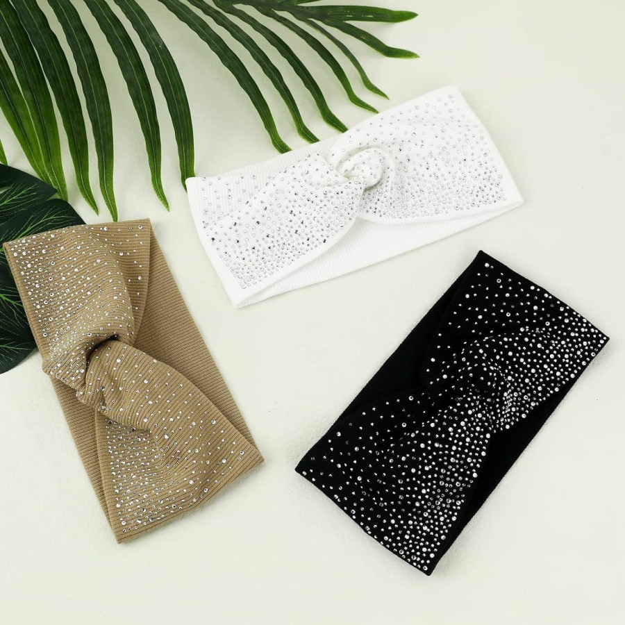 Sliverdew Fashion Headbands | Sparkly Headbands For Women,3 Pcs Crystal Wide Headbands Bling Headbands Fancy Headbands Sparkle Head Scarf Turban Headband Stretchy Hair Bands African Head Wraps Elastic Head Wraps For Black Women