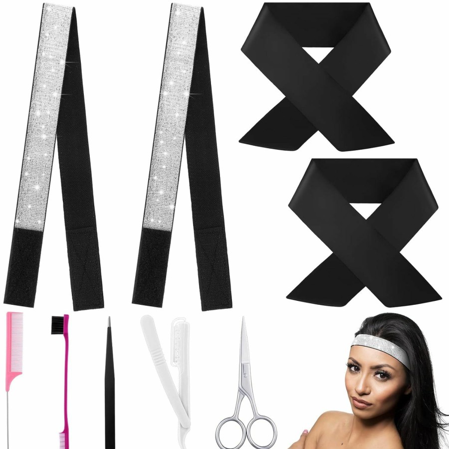 MTLEE Fashion Headbands | Mtlee 9 Pcs Wig Kit For Lace Front For Beginners Elastic Band For Wigs Non Slip Edge Laying Scarf With Eyebrow Trimmer Edge Brushes Mini Scissors For Hair Closure Frontal Wigs Styling Tools Set