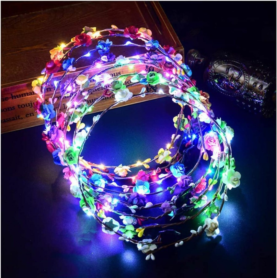 Coxeer Fashion Headbands | 7 Pcs Led Flower Crown Headband, Light Up Flower Headbands For Women, Garlands Glowing Floral Wreath Crowns For Wedding Beach Party Birthday Cosplay (Diameter 19Cm/7.4Inch)