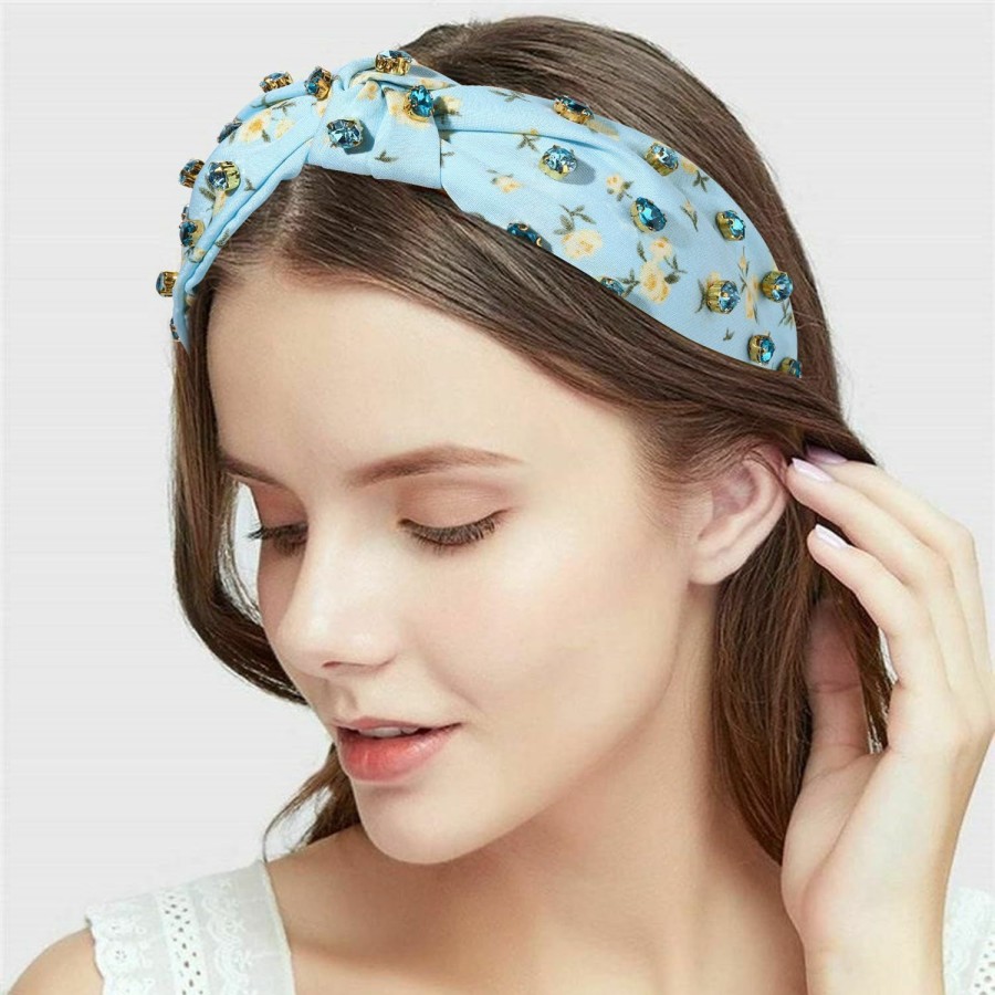 CEALXHENY Fashion Headbands | Cealxheny Pearl Knotted Headbands For Women, Printed Flower Headbands Rhinestone Crystal Knotted Headbands Sparkly Jeweled Beads Embellished Top Knot Headband Summer Hair Accessories (Multicolor A)