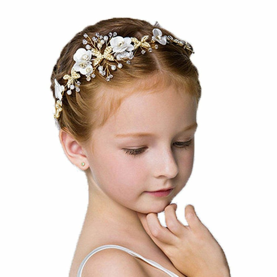 Campsis Fashion Headbands | Campsis Flower Girl Headpiece White Pearl Wedding Headbands Rhinestone Hair Piece Tiara Bridal Bride For Women And Girls