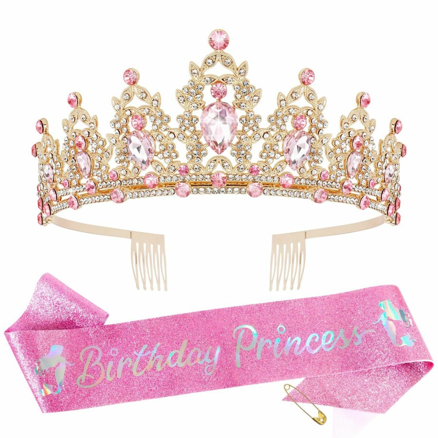 SuPoo Fashion Headbands | Supoo Purple Birthday Sash And Crown Kit Princess Crown Birthday Tiara Birthday Girl Crown With Comb Glitter Birthday Sash For Women Crystal Tiaras For Girls Headband Happy Birthday Decorations Gifts