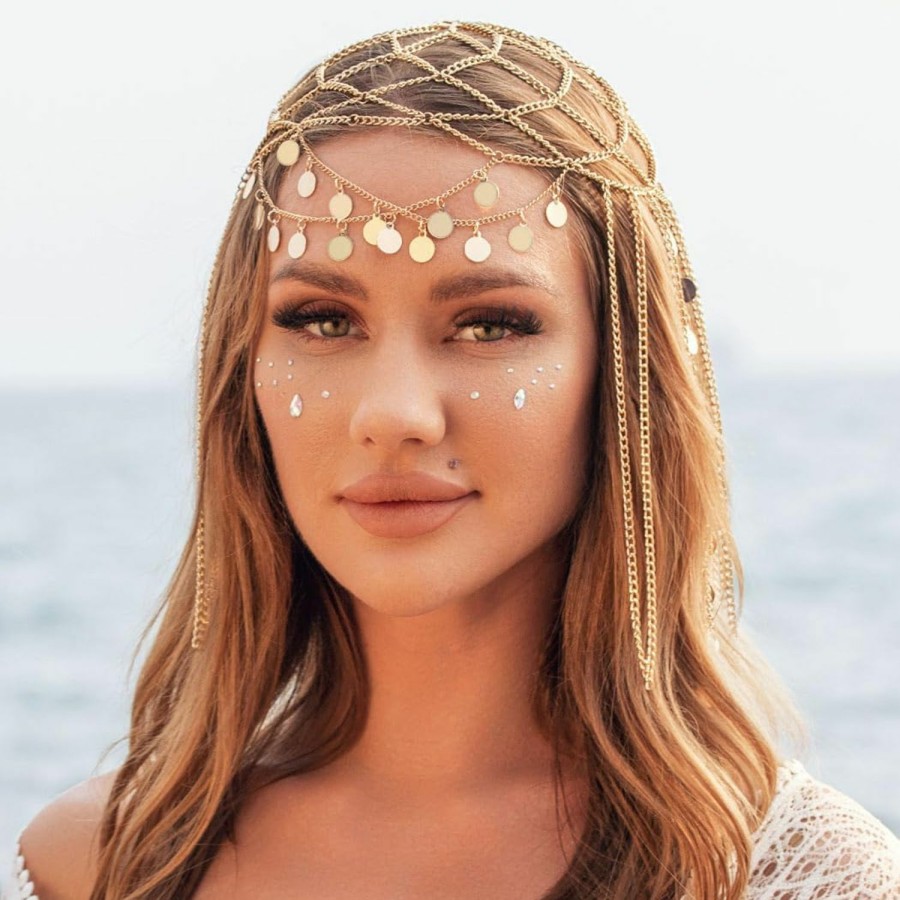 Aukmla Fashion Headbands | Aukmla Sequin Head Chain Gold 1920S Flapper Headpiece Cap Roaring 20S Halloween Festival Costume Hair Chains Headband For Women And Girls