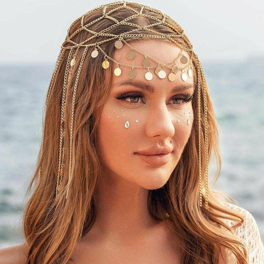 Aukmla Fashion Headbands | Aukmla Sequin Head Chain Gold 1920S Flapper Headpiece Cap Roaring 20S Halloween Festival Costume Hair Chains Headband For Women And Girls