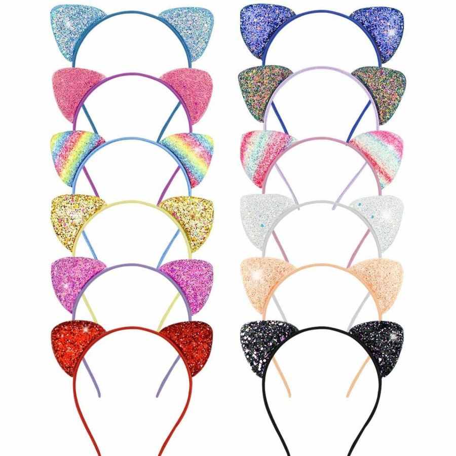 yuntop Fashion Headbands | 12 Pack Sequin Cat Ears Headband For Girls And Women Glitter Headbands With Cute Ear Hair Accessories For Daily Wearing And Party Decoration Shiny Kitty Hairbands Cat Ear Hair Hoops (Multicolor)