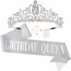 Casoty Fashion Headbands | Casoty Birthday Queen Sash & Rhinestone Tiara Set, Rose Gold Birthday Crowns For Women With Comb, Happy Birthday Queen Tiara For Women, Birthday Tiara For Women, Birthday Sash And Tiara For Women