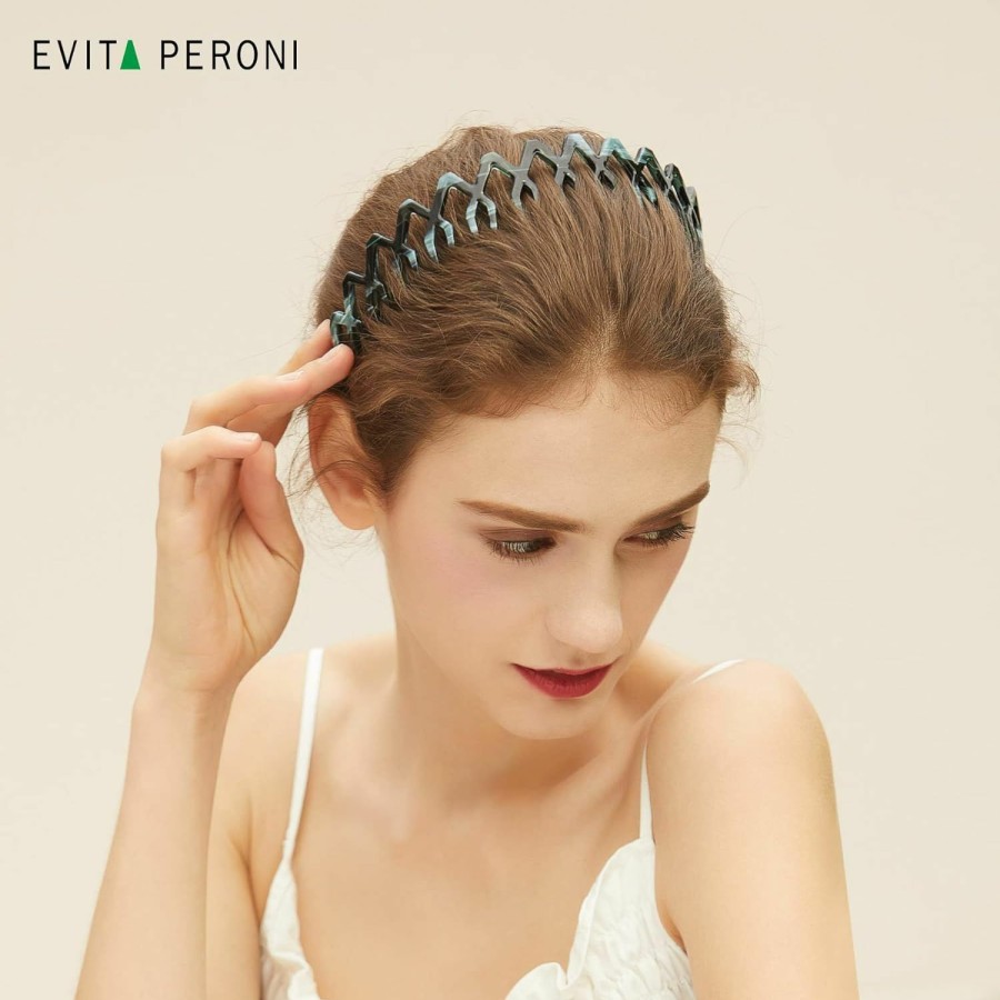 EVITA PERONI Fashion Headbands | Evita Peroni Fashion Comb Headband With Teeth Non-Slip Plastic Resin Hair Band Black Tortoise Gray Headband For Women Hair Bands For Sports Yoga, And Washing Face…